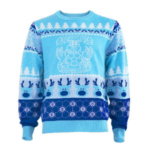 Football Themed Christmas Jumper in blue on a white background