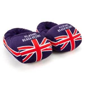 Union Jack slippers on a white background